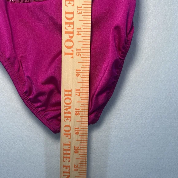 Kids One-Shoulder Dance Leotard Sequins Ruffled Neckline Pink Size Small Child - Picture 11 of 13